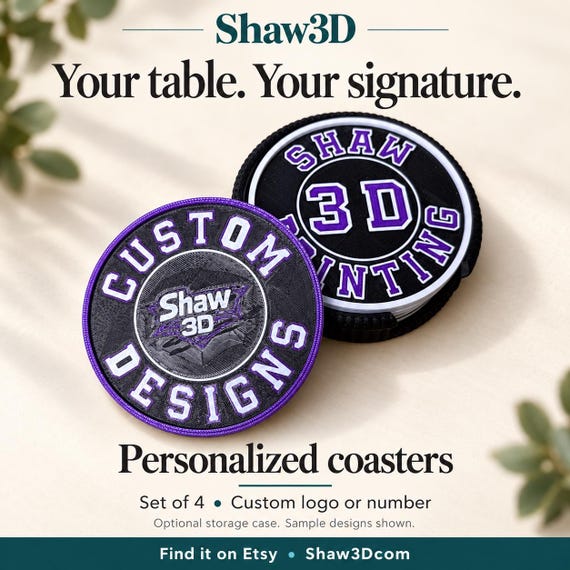 Personalized Coasters, Set of 4, Custom Logo or Number, Optional Storage Case