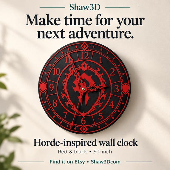 Horde-Inspired Gaming Wall Clock, Red and Black, 9.1-Inch